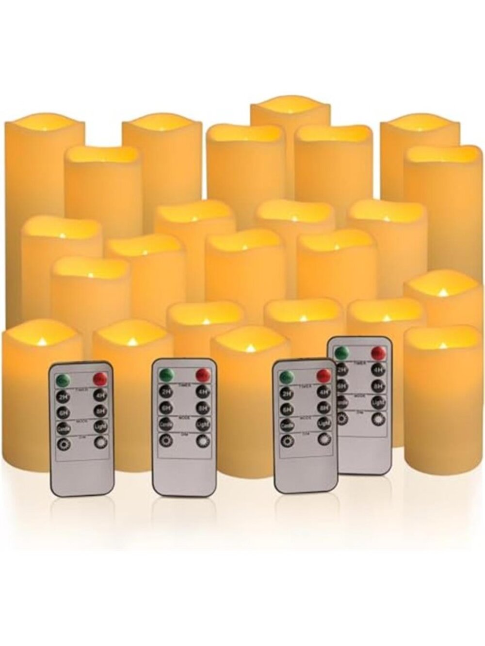 24 Pack LED Flameless Candles Remote Control Timer 3D Flame Three Sizes Set